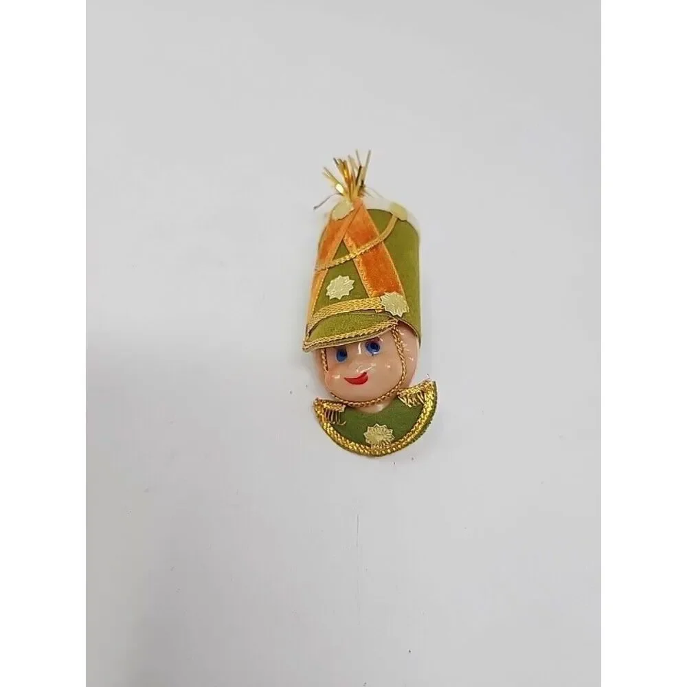Vintage 60s‎ Pair Soldier Head Christmas Ornaments 3.5in Plastic Elf Face Japan